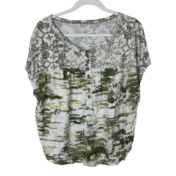 Anthropologie Pilcro Women's Tee Size M Oversized Ruched Henley Green Cotton - Picture 4 of 10